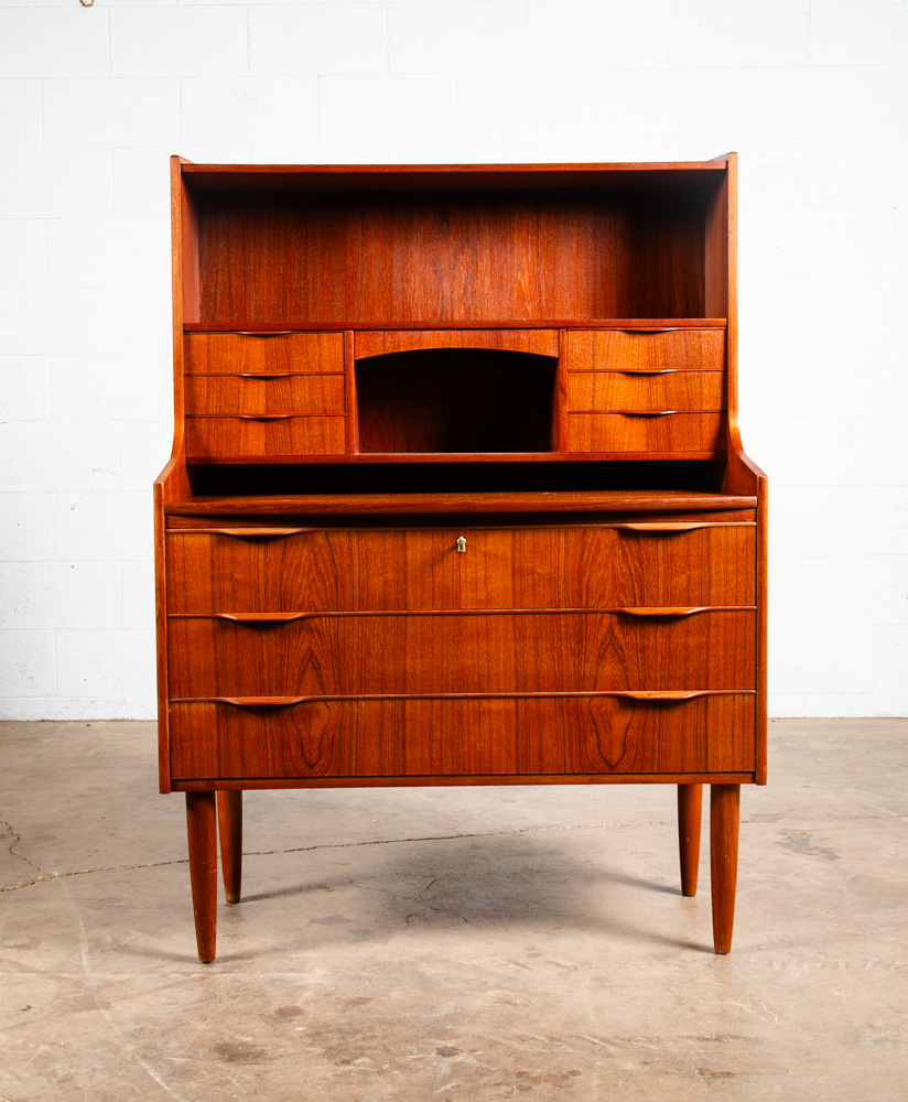 Mid Century Danish Modern Secretary Desk Bureau Denmark Vintage Drawers Vanity - Image 2