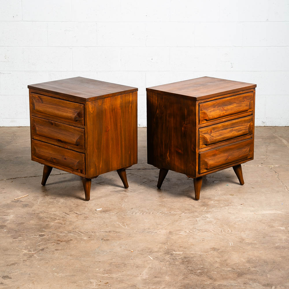 Mid Century Modern Nightstands Franklin Shockey End Side Tables 3 Drawer Pair - Image 2