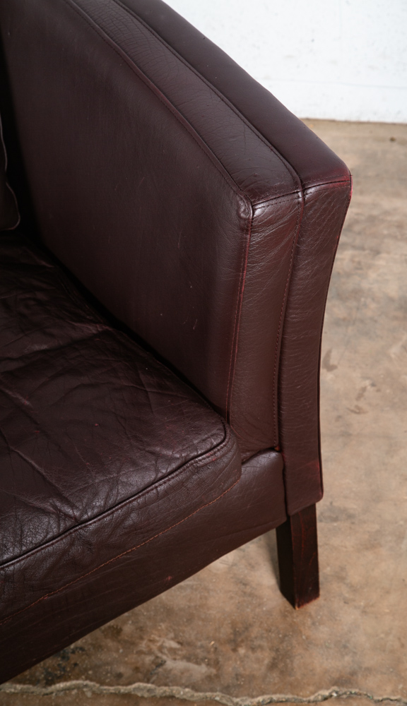 Mid Century Danish Modern Sofa Couch Burgundy Leather Stouby Mogensen 3 Seat Mcm - Image 12