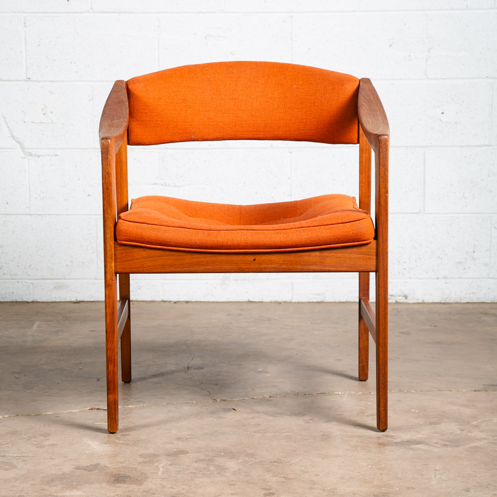 Mid Century Modern Lounge Chair Walnut Arms Orange Tufted Work Armchair Vintage - Image 5