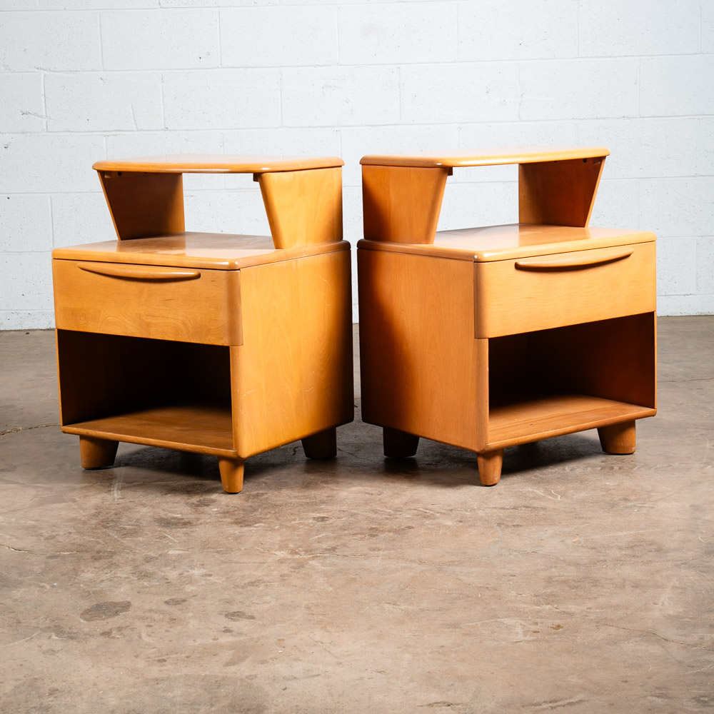 Mid Century Modern Nightstands End Side Tables Heywood Wakefield M538 Drawer Two