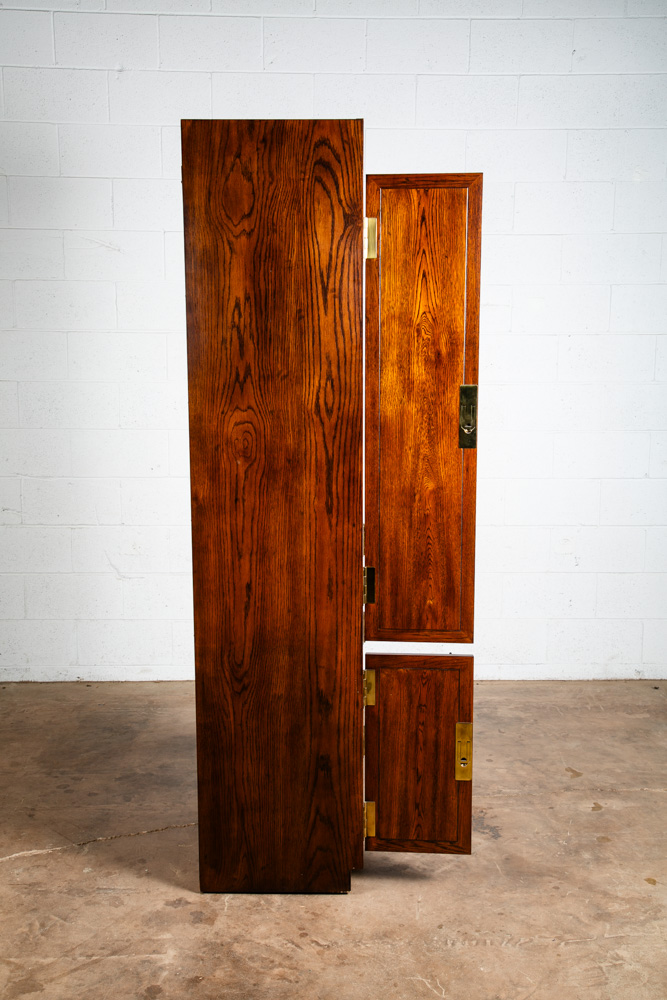 Mid Century Modern Armoire Compact Cabinet Scene One Henredon Campaign Dark Wood - Image 5