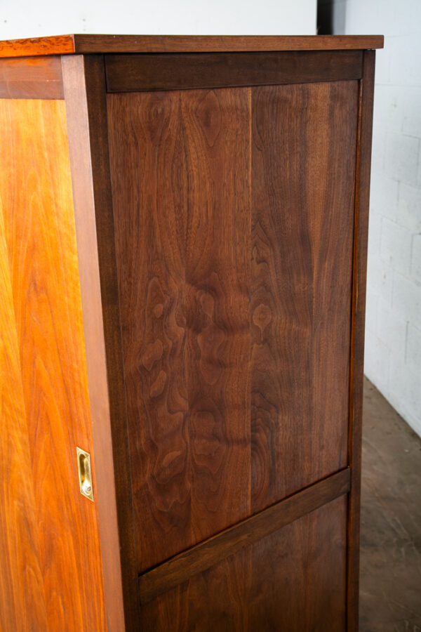 Mid Century Danish Modern Armoire Wardrobe Sliding Doors Closet Walnut Brass Mcm - Image 7