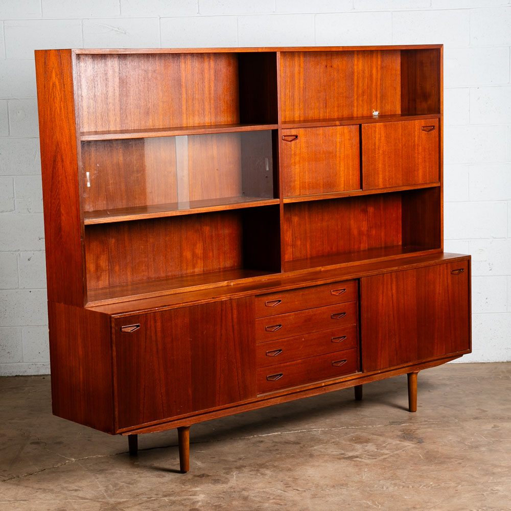 Mid Century Danish Modern Credenza Sideboard Teak 2 Tier Storage Drawers Hutch - Image 4