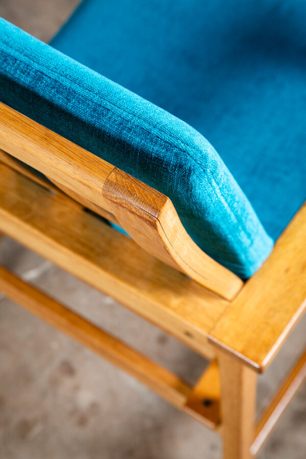 Mid Century Danish Modern Lounge Chairs 2257 Borge Mogensen Fredericia Oak Blue - Image 12