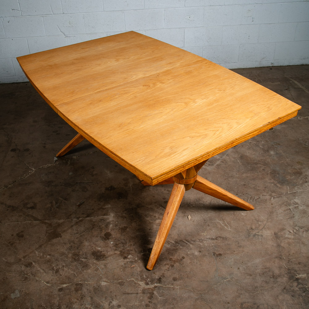 Mid Century Modern Dining Table Solid Sculptural Oak Extension Leaf Vintage Mcm - Image 3