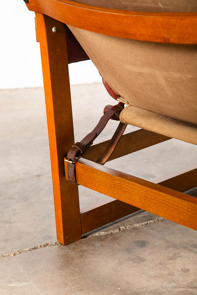 Mid Century Danish Modern Lounge Chair Red Leather Sling Lafer Tufted Vintage VG - Image 8