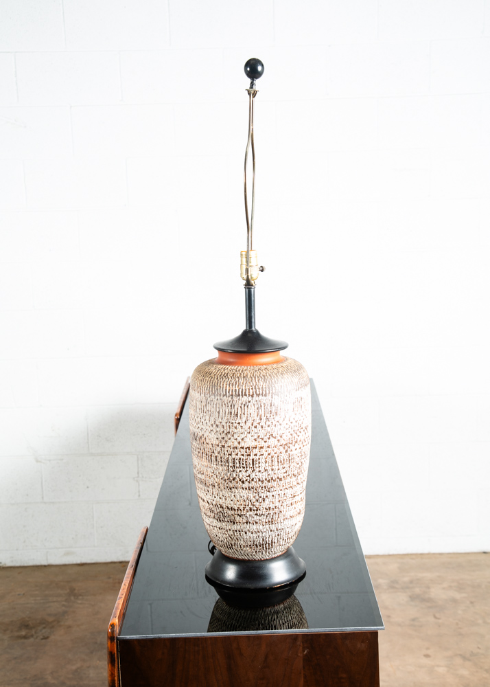 Mid Century Modern Table Lamp Light Studio Ceramic Brown Round Vintage Mcm Red - Image 2