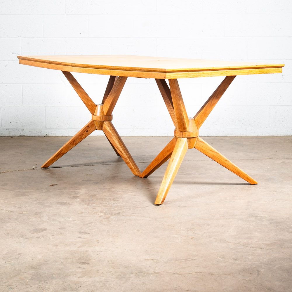 Mid Century Modern Dining Table Solid Sculptural Oak Extension Leaf Vintage Mcm - Image 5