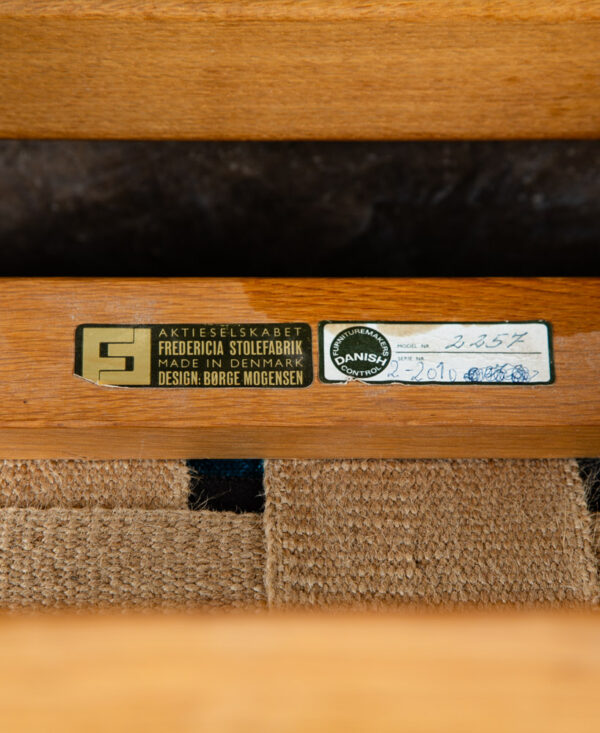 Mid Century Danish Modern Lounge Chairs 2257 Borge Mogensen Fredericia Oak Blue - Image 11