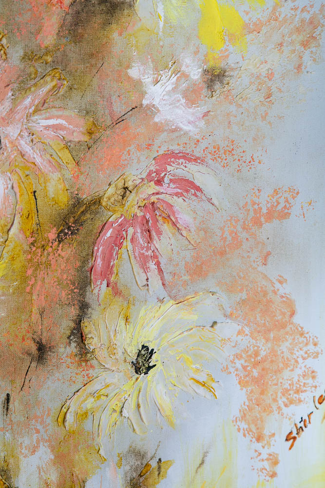 Mid Century Modern Painting Original Art Abstract Flowers Floral 1970s Square 30' - Image 7