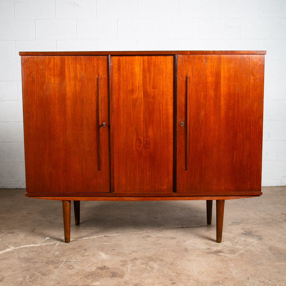 Mid Century Danish Modern Credenza Highboard Sideboard Denmark Key Teak Drawers - Image 2