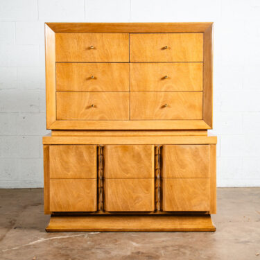 Mid Century Modern Highboy Dresser Blonde 8 Drawer Vintage Brass Martinsville NM