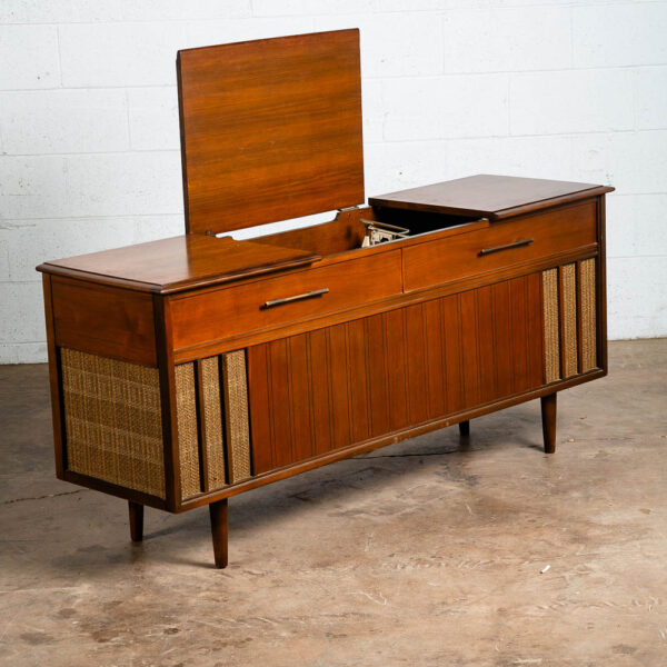 Mid Century Modern Stereo Console Record Player Wards Airline Walnut Radio Mcm