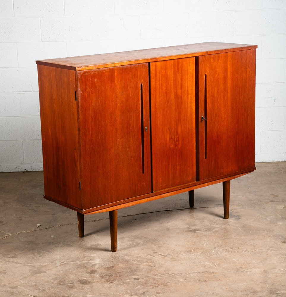 Mid Century Danish Modern Credenza Highboard Sideboard Denmark Key Teak Drawers