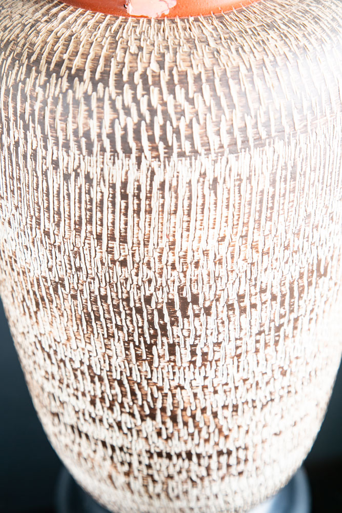 Mid Century Modern Table Lamp Light Studio Ceramic Brown Round Vintage Mcm Red - Image 7