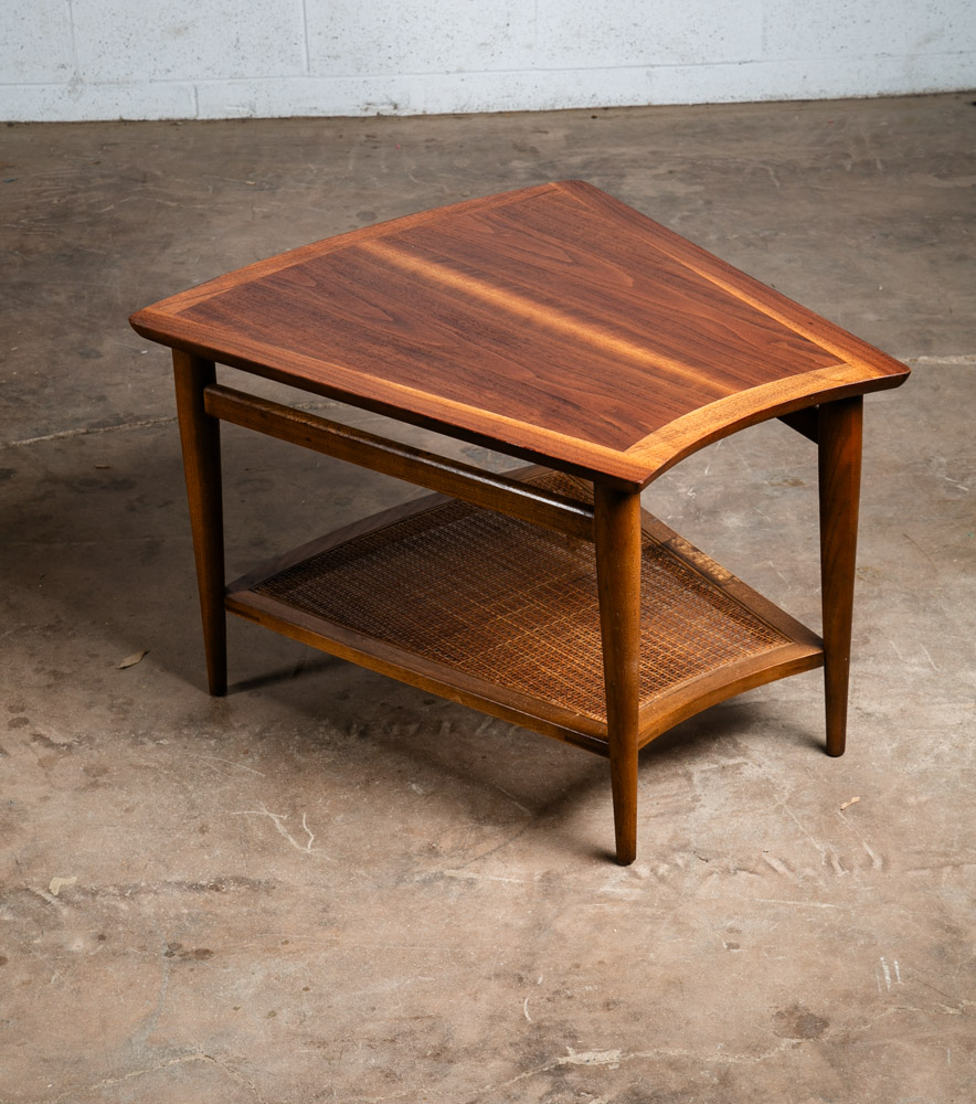 Mid Century Modern Side Table End Lane Wedge Cane Walnut Vintage Drexel