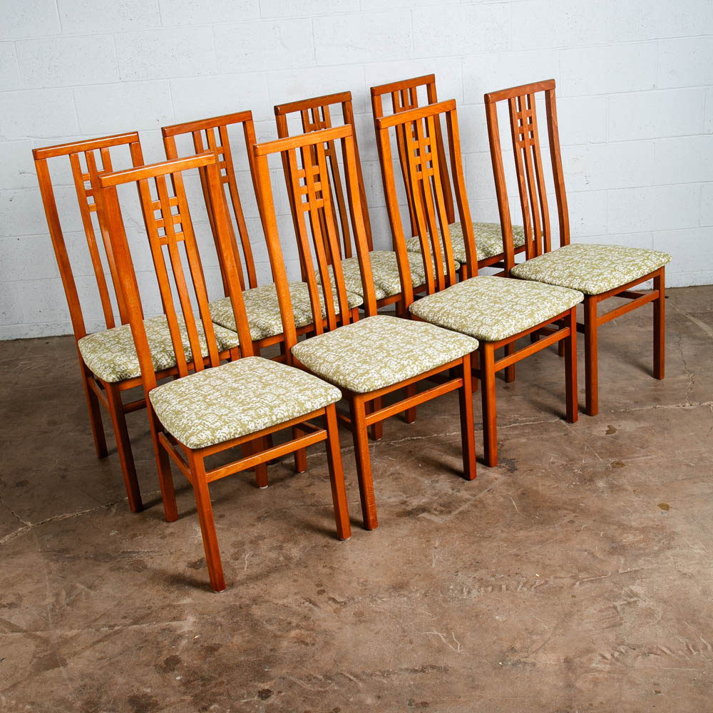 Mid Century Modern Dining Chairs Set of 8 Italian Highback Green Curved Italy NM - Image 8