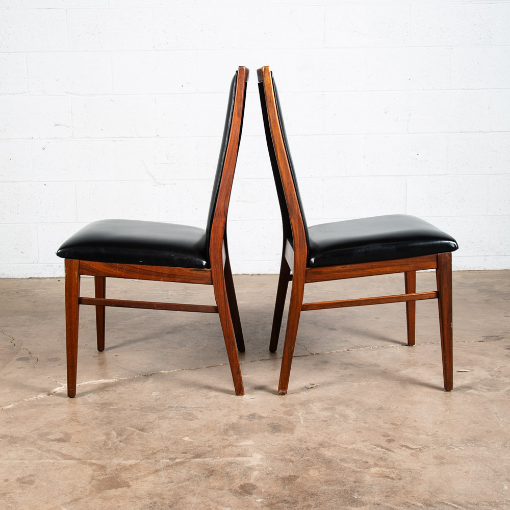 Mid Century Modern Dining Chairs Set 2 Dillingham Solid Walnut High Back Black - Image 3