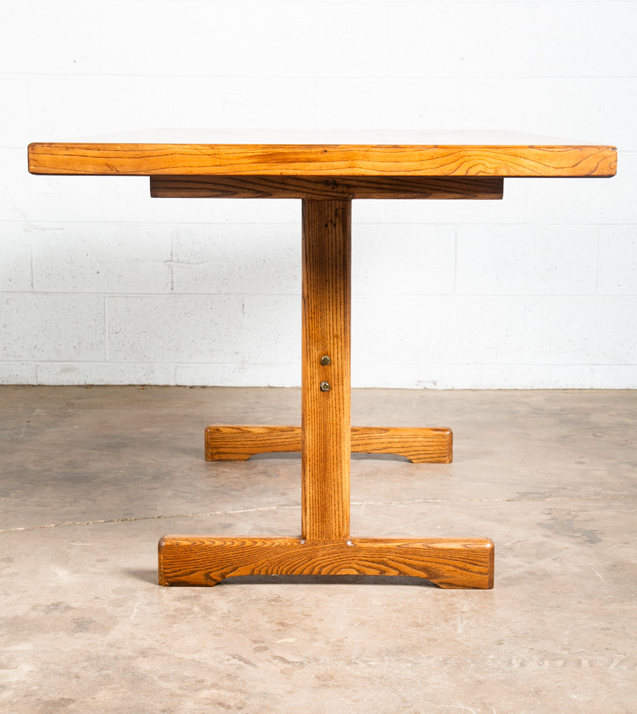 Mid Century Modern Dining Table Solid Oak Rectangular Kitchen Butcher Block Mcm - Image 6