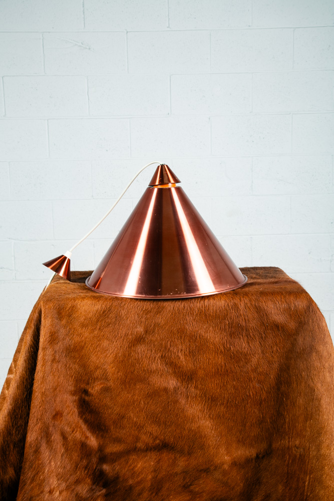 Mid Century Danish Modern Pendant Lamps Set Light Copper Two Hanging Denmark Mcm - Image 2