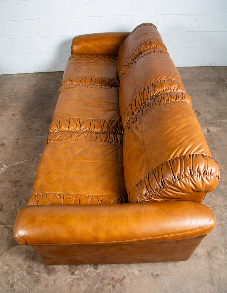 Mid Century Modern Sofa Couch Cognac Brown Caramel Leather 3 Seater Vintage Mcm - Image 8