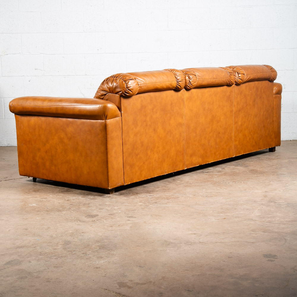 Mid Century Modern Sofa Couch Cognac Brown Caramel Leather 3 Seater Vintage Mcm - Image 3