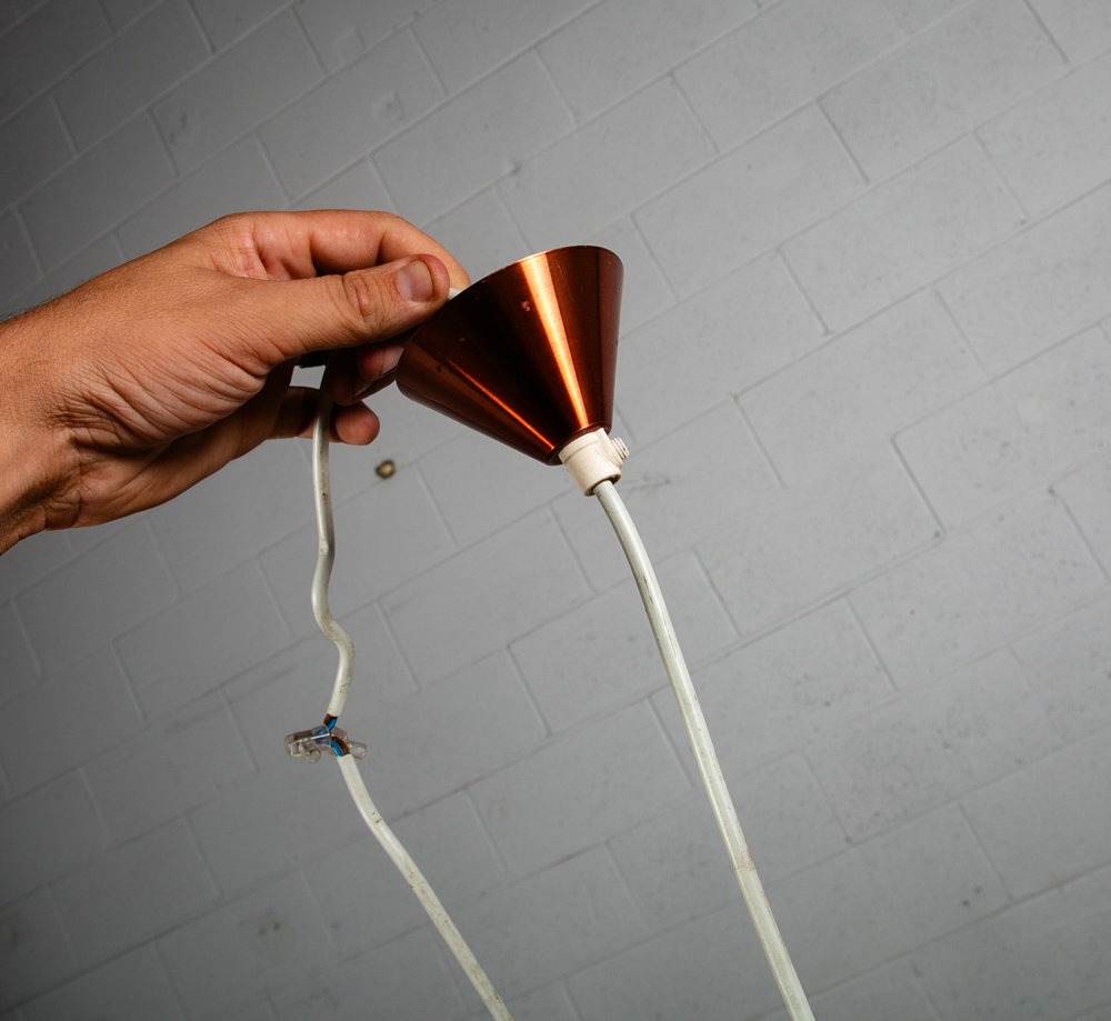 Mid Century Danish Modern Pendant Lamps Set Light Copper Two Hanging Denmark Mcm - Image 11