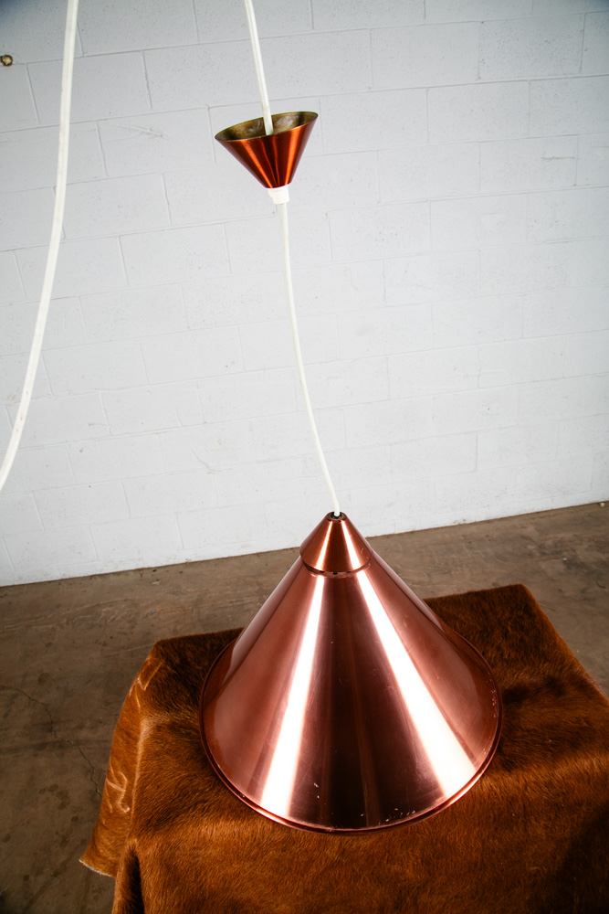 Mid Century Danish Modern Pendant Lamps Set Light Copper Two Hanging Denmark Mcm - Image 9