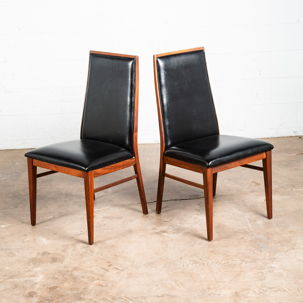 Mid Century Modern Dining Chairs Set 2 Dillingham Solid Walnut High Back Black