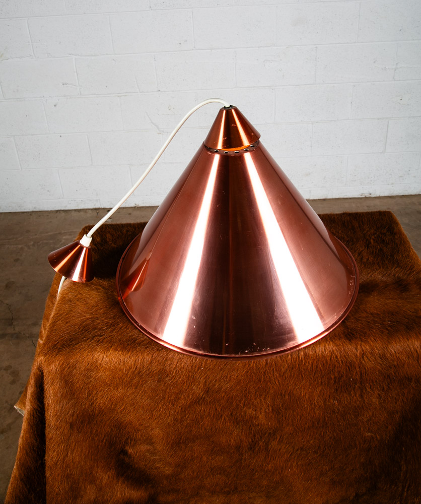 Mid Century Danish Modern Pendant Lamps Set Light Copper Two Hanging Denmark Mcm - Image 4
