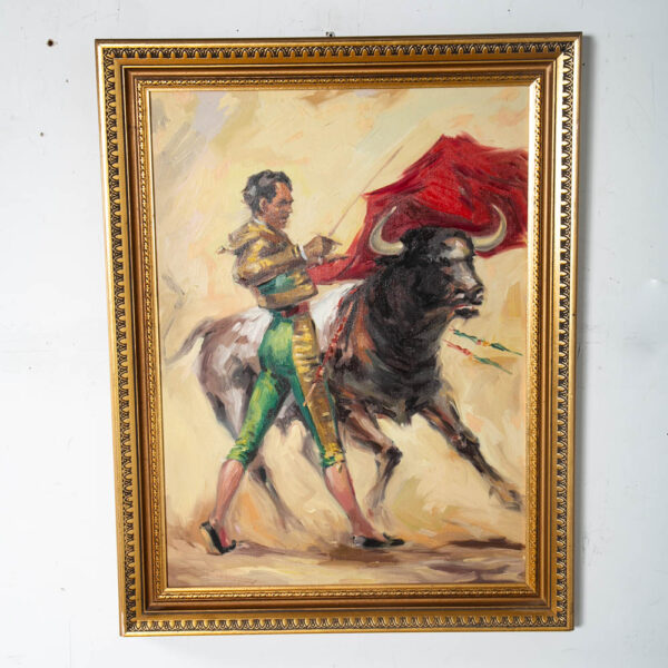 Mid Century Modern Wall Original Painting Art Matador Bull Bullfighter Framed