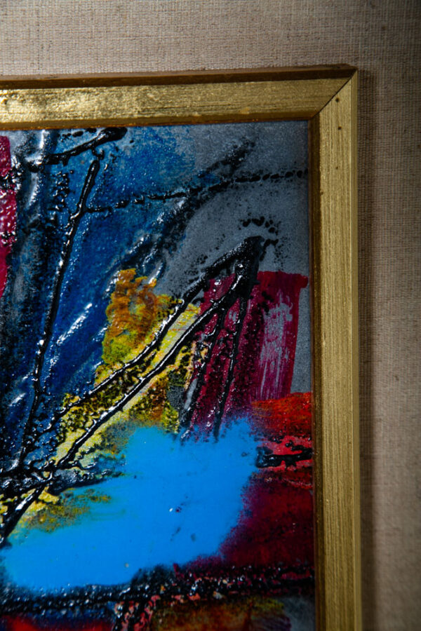 Mid Century Modern Enamel Painting Art Signed Abstract Expressionism Frame Signd - Image 6