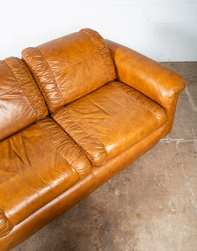 Mid Century Modern Sofa Couch Cognac Brown Caramel Leather 3 Seater Vintage Mcm - Image 5