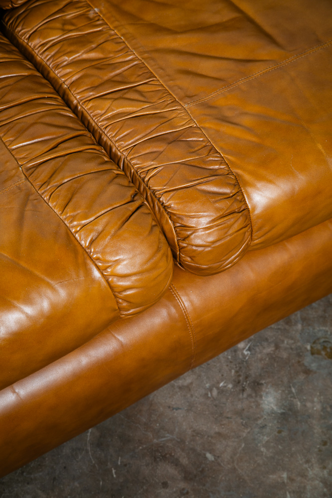 Mid Century Modern Sofa Couch Cognac Brown Caramel Leather 3 Seater Vintage Mcm - Image 6