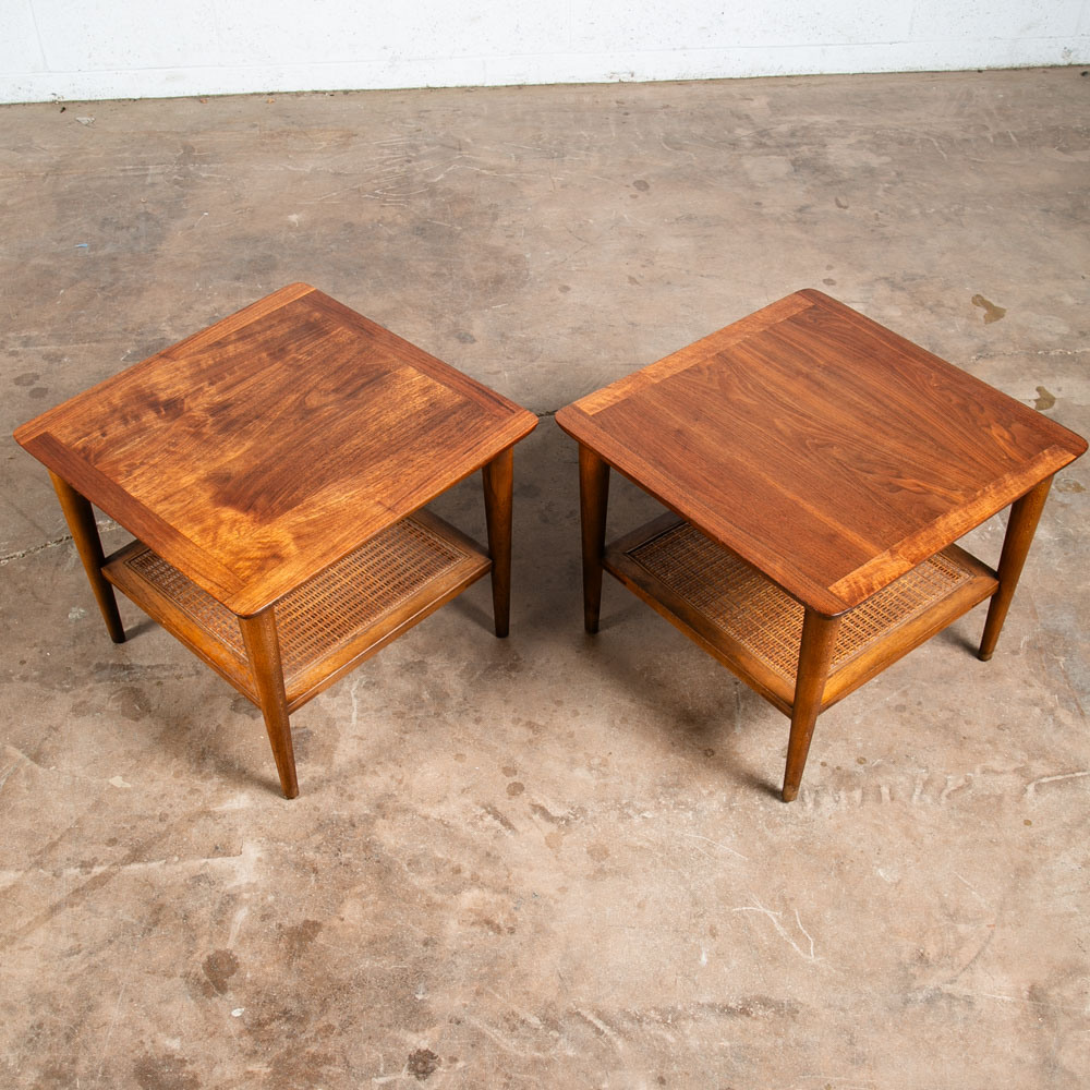 Mid Century Modern End Tables Side Lane Square Walnut Low Cube Nightstands Mcm