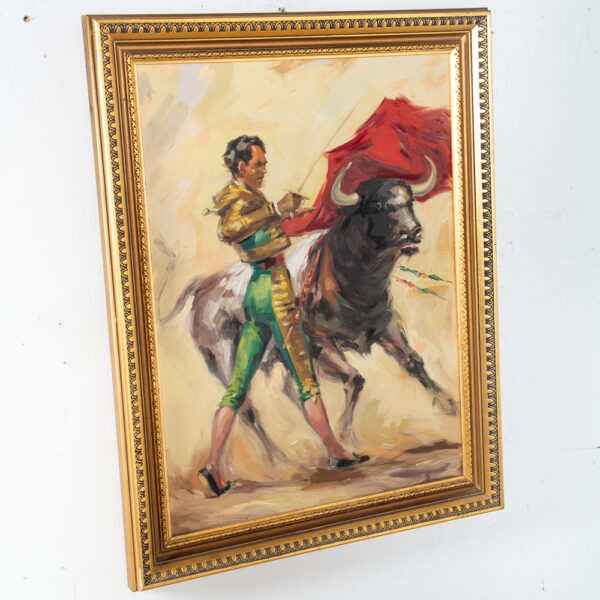 Mid Century Modern Wall Original Painting Art Matador Bull Bullfighter Framed - Image 2