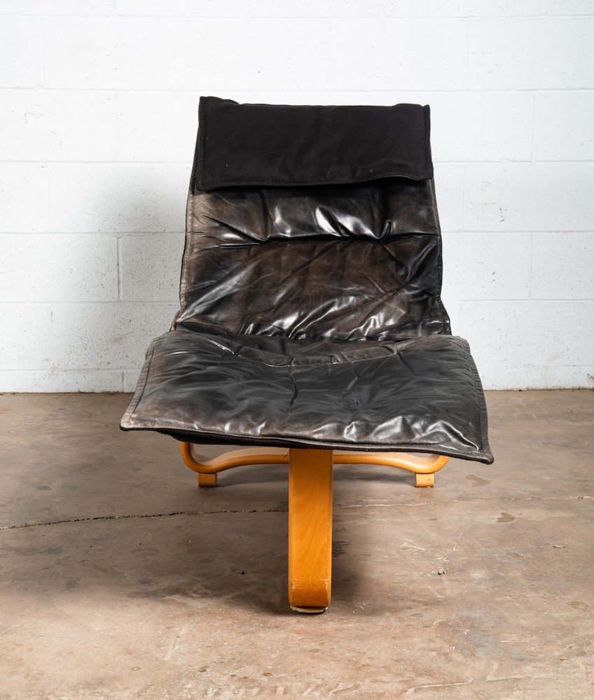 Mid Century Danish Modern Lounge Chair Chaise Black Leather Westnofa Reversible - Image 10