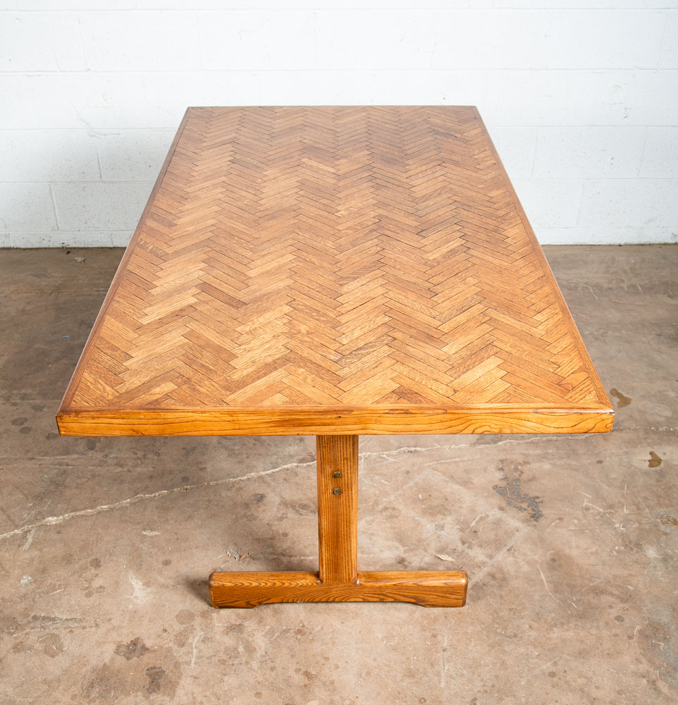 Mid Century Modern Dining Table Solid Oak Rectangular Kitchen Butcher Block Mcm - Image 2