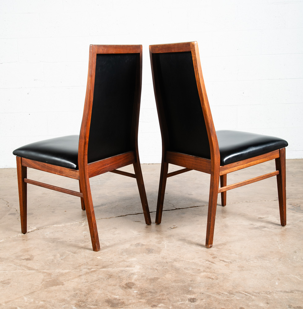 Mid Century Modern Dining Chairs Set 2 Dillingham Solid Walnut High Back Black - Image 2