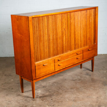 Mid Century Danish Modern Credenza Cabinet Drawers Tambour Doors Oak Denmark Mcm