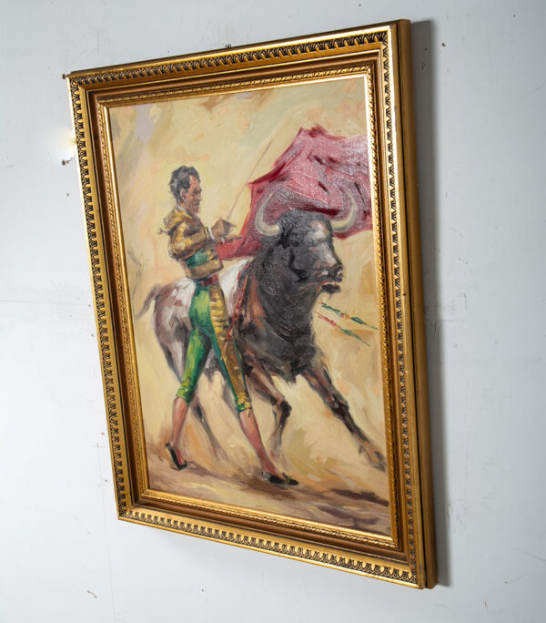 Mid Century Modern Wall Original Painting Art Matador Bull Bullfighter Framed - Image 3