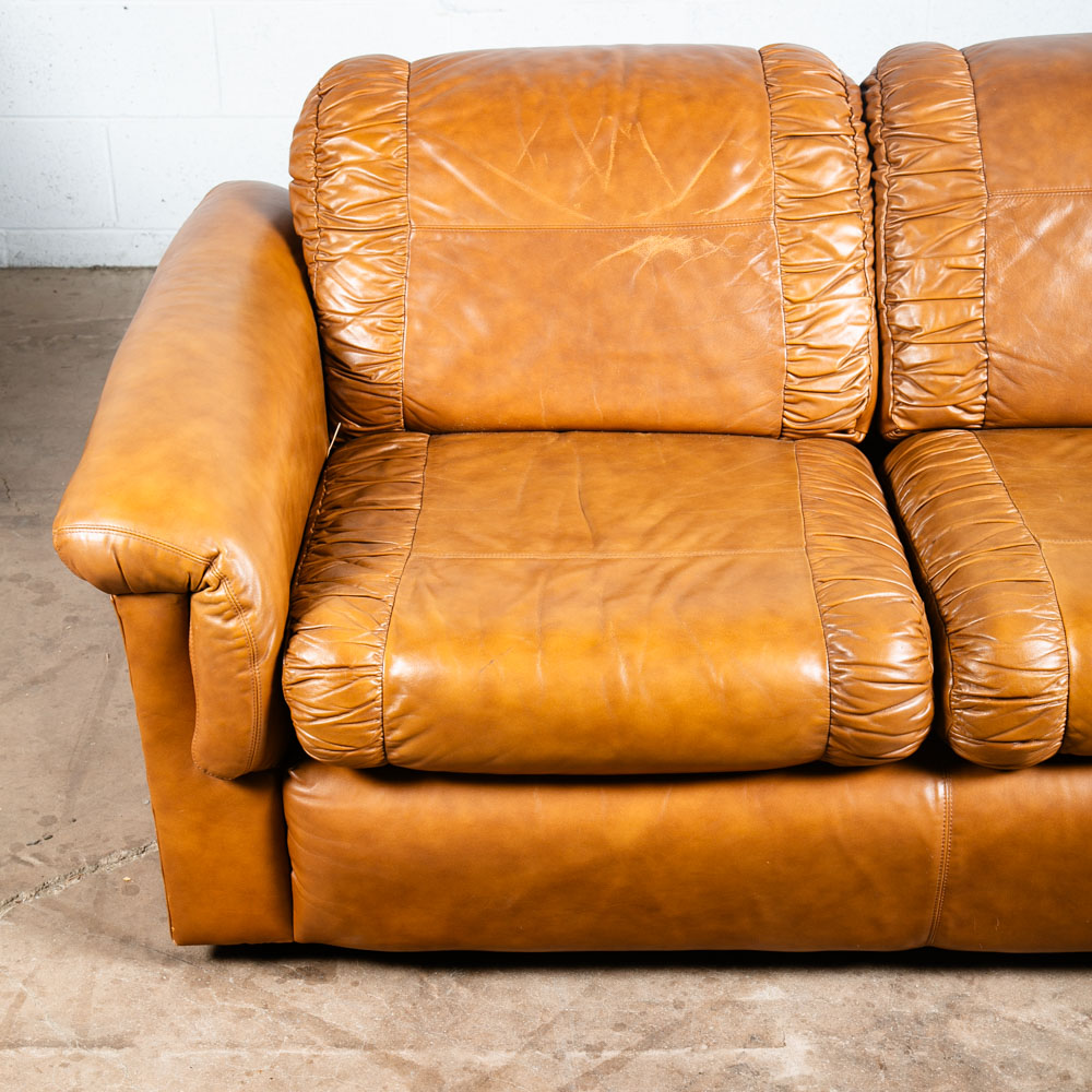 Mid Century Modern Sofa Couch Cognac Brown Caramel Leather 3 Seater Vintage Mcm - Image 9