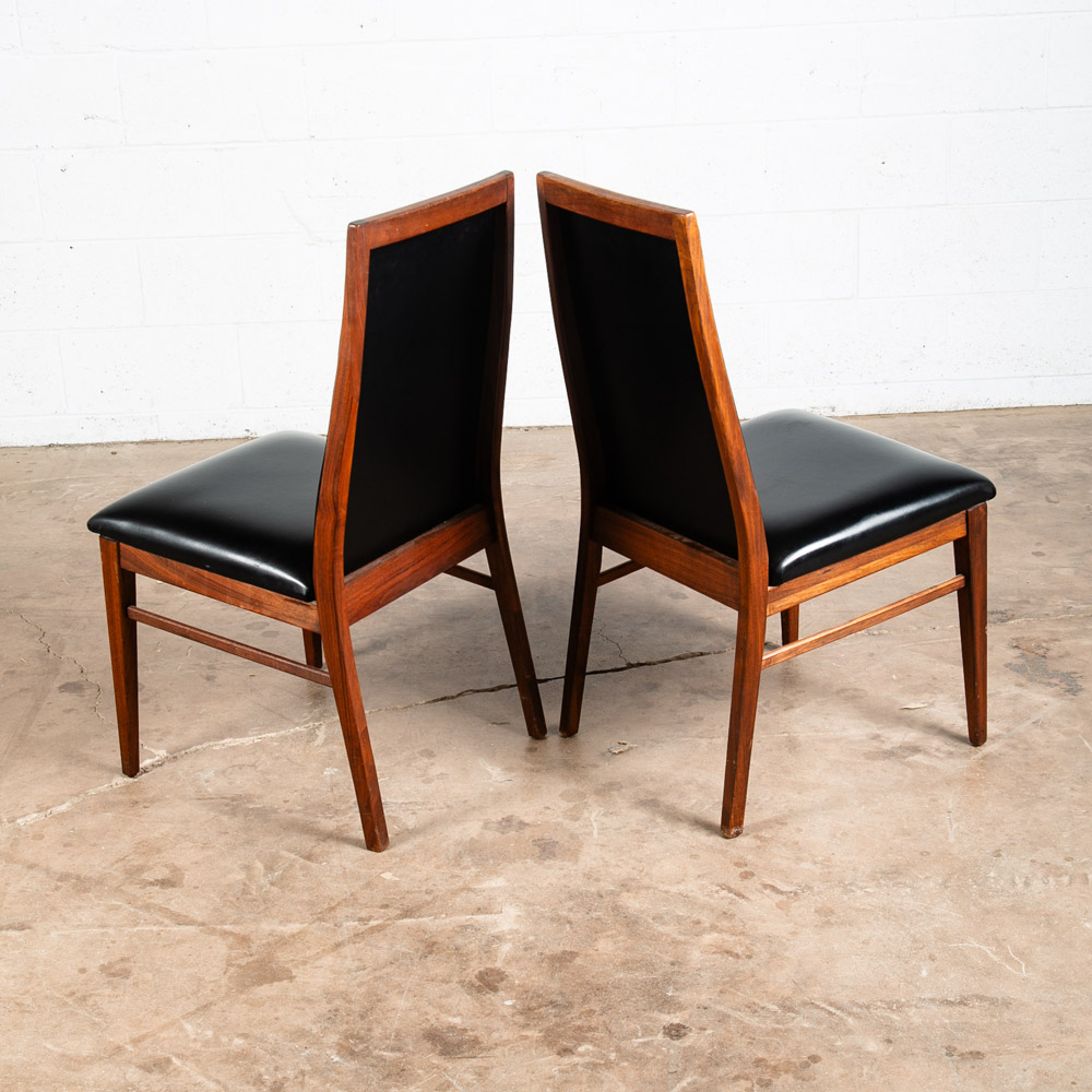 Mid Century Modern Dining Chairs Set 2 Dillingham Solid Walnut High Back Black - Image 4
