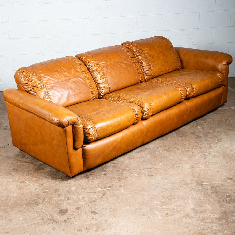 Mid Century Modern Sofa Couch Cognac Brown Caramel Leather 3 Seater Vintage Mcm - Image 4