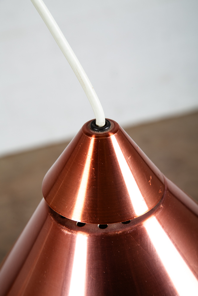 Mid Century Danish Modern Pendant Lamps Set Light Copper Two Hanging Denmark Mcm - Image 6