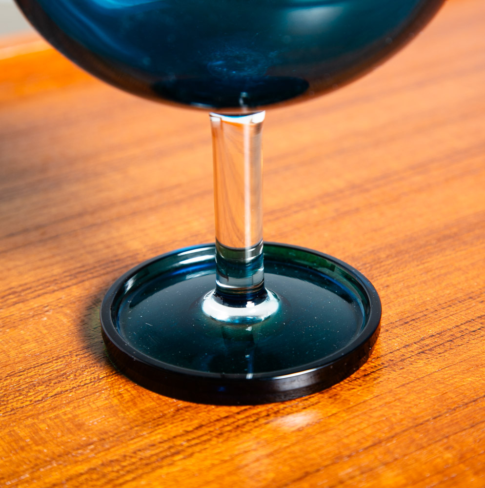Mid Century Modern Art Glass Vase Blue Nanny Still Round Finnish Liquer Pitcher - Image 3