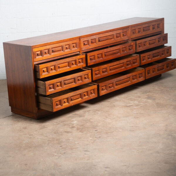Mid Century Modern Credenza Dresser 12 Drawer Solid Walnut Vintage Cabinet 93" - Image 3