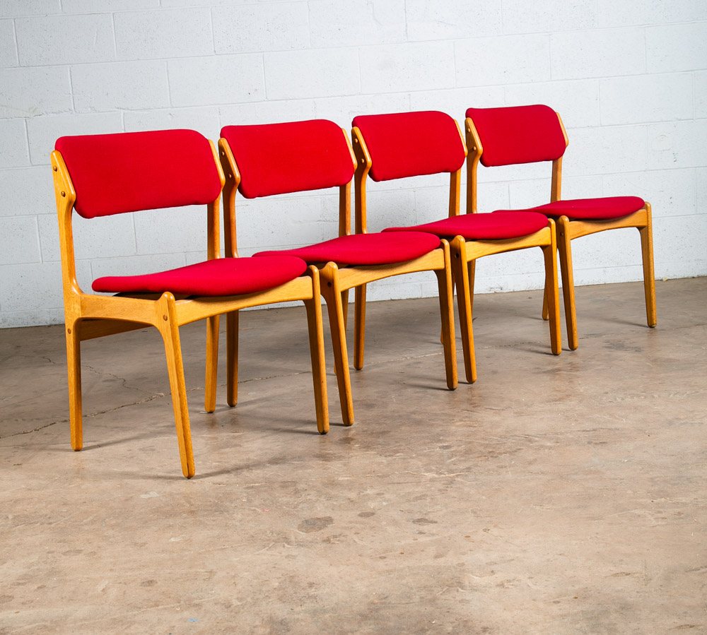 Mid Century Danish Modern Dining Chairs Set 4 Oak Erik Buch #49 Red Denmark NM - Image 3