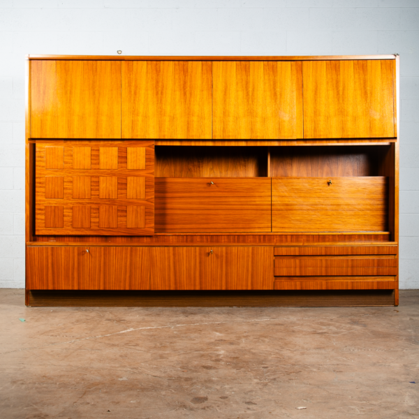 Mid Century Modern Credenza Bar Shrunk Teak Wall Unit Liquor Cabinet German Mcm Wall Unit Sliding Door